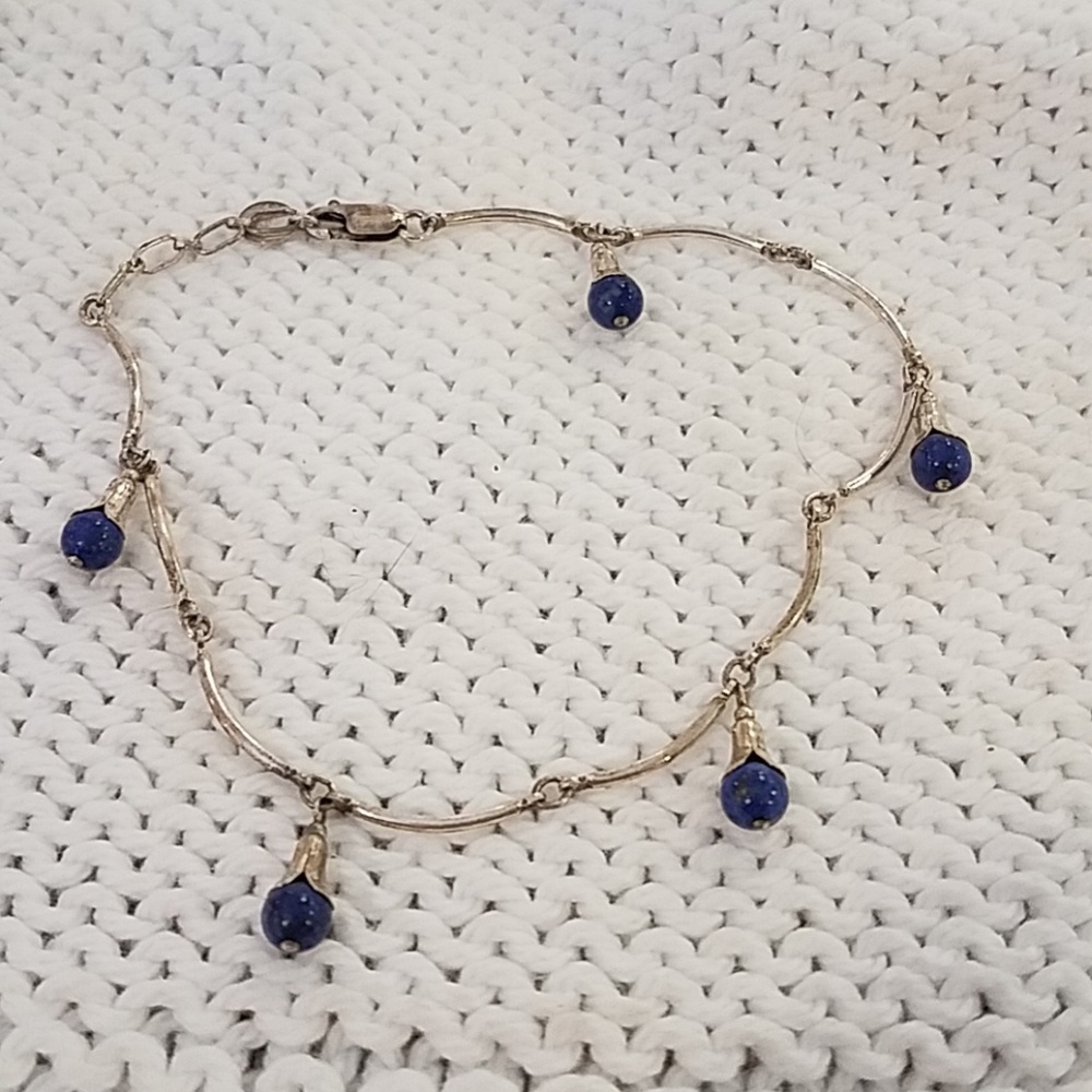 Sterling silver and blue lapis ankle bracelet
